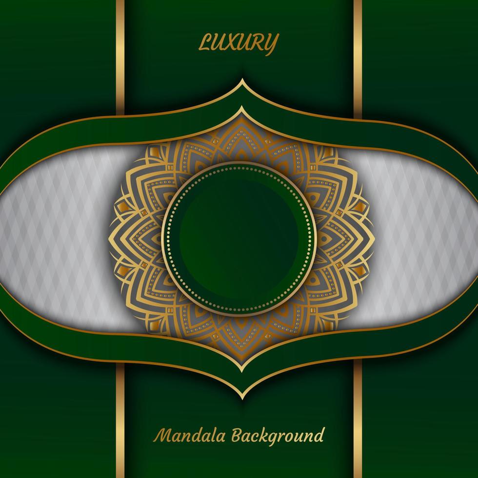 fond de luxe vert avec ornement de mandala d'or vecteur