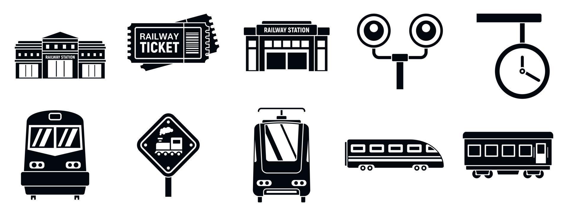 ensemble d'icônes de gare ferroviaire moderne, style simple vecteur