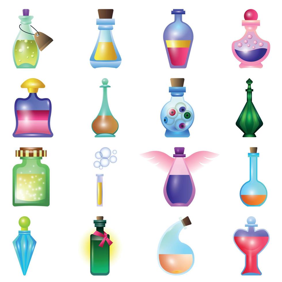 jeu d'icônes de potion, style dessin animé vecteur