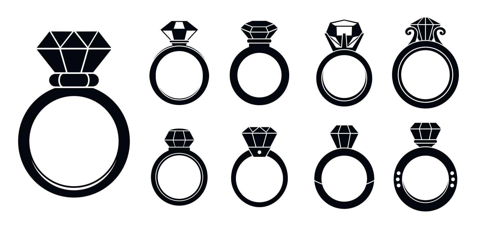 ensemble d'icônes de femme bague en diamant, style simple vecteur