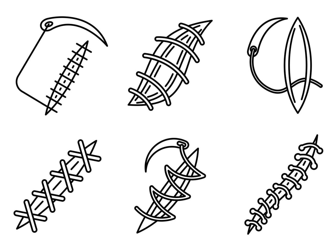 ensemble d'icônes de suture médicale, style de contour vecteur