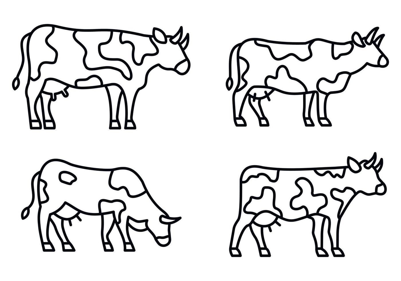 jeu d'icônes de vache de ferme, style de contour vecteur