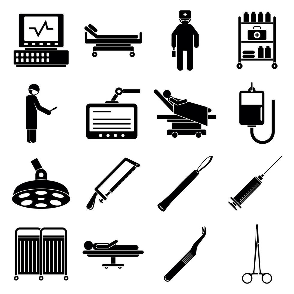 ensemble d'icônes d'outils d'exploitation de chirurgiens, style simple vecteur