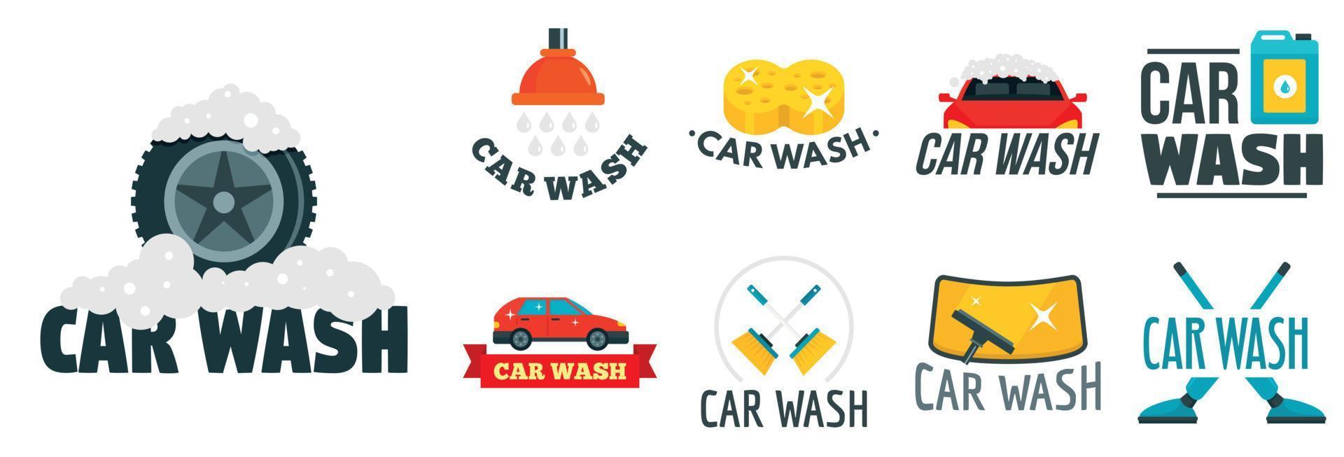 ensemble de logo de lavage de voiture, style plat vecteur