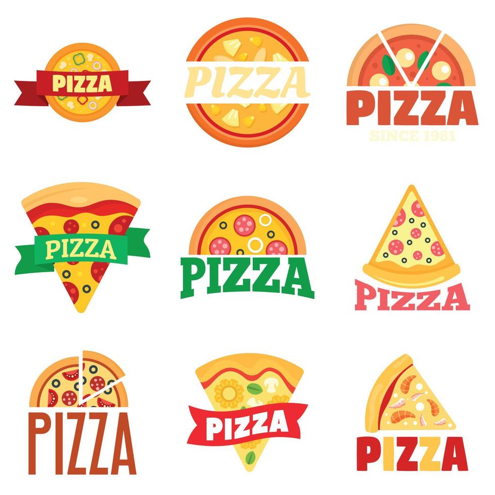 ensemble de logo de pizza, style plat vecteur