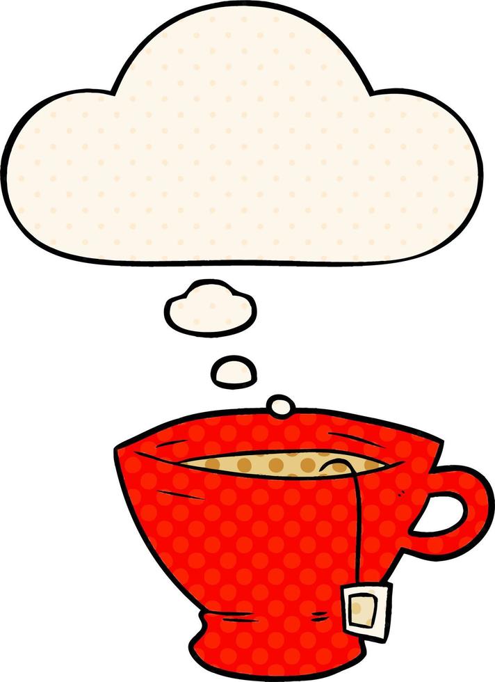 dessin animé tasse de thé et bulle de pensée dans le style de la bande dessinée vecteur