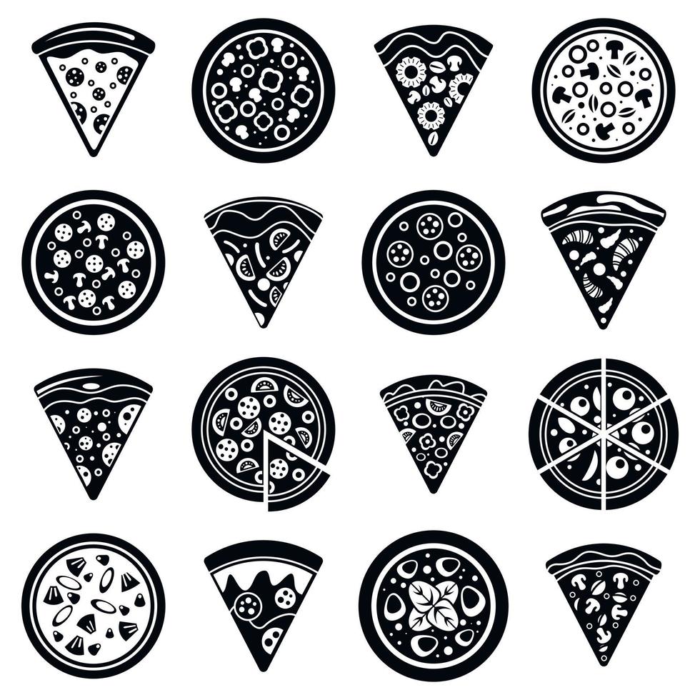 jeu d'icônes de nourriture pizza, style simple vecteur