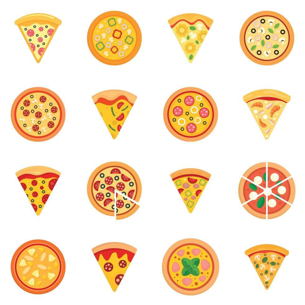 jeu d'icônes de pizza, style plat vecteur