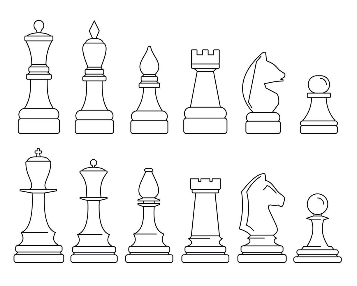 jeu d'icônes de pièce d'échecs, style de contour vecteur