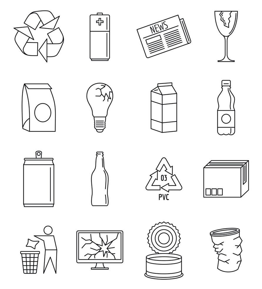 jeu d'icônes de la journée mondiale du recyclage, style de contour vecteur
