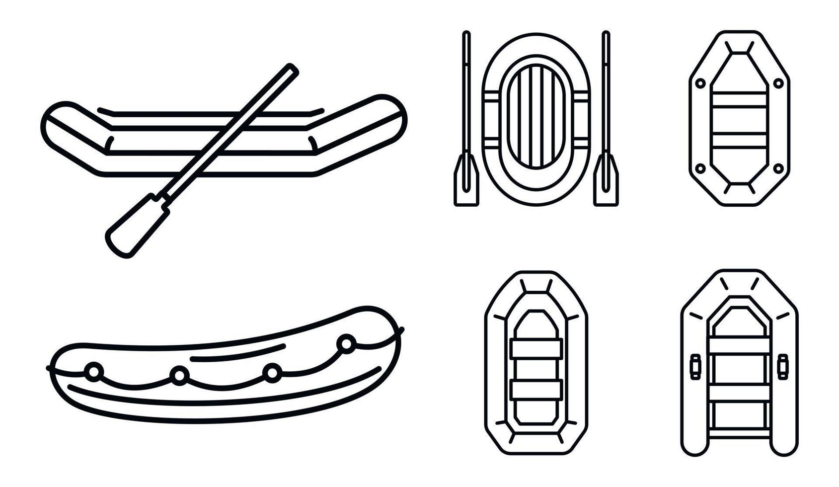 jeu d'icônes de bateau gonflable en caoutchouc, style de contour vecteur