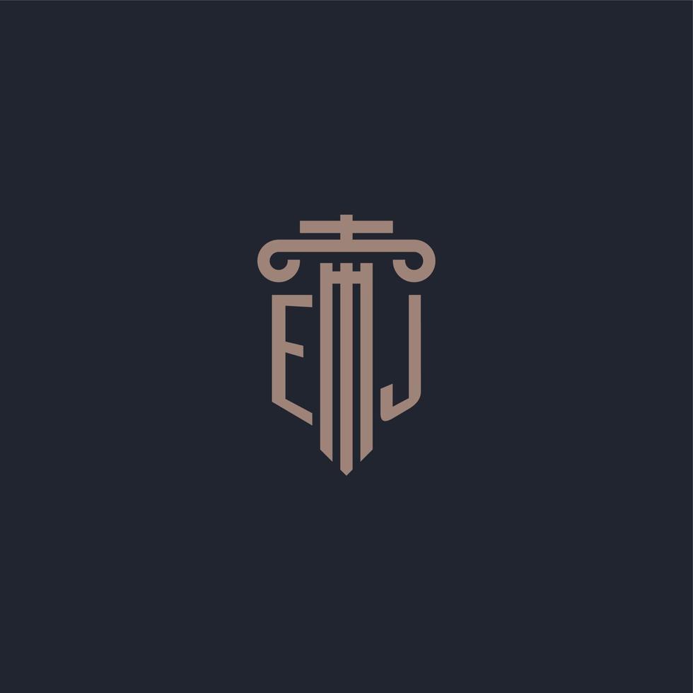 monogramme de logo initial ej avec un design de style pilier pour un cabinet d'avocats et une société de justice vecteur