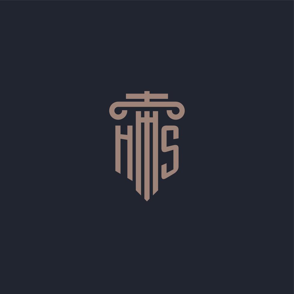 monogramme de logo initial hs avec un design de style pilier pour un cabinet d'avocats et une société de justice vecteur