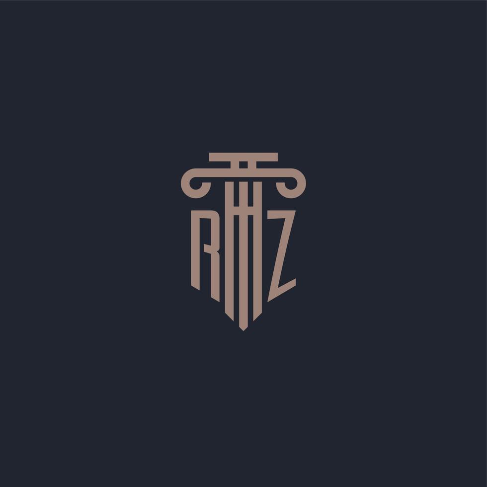 monogramme de logo initial rz avec un design de style pilier pour un cabinet d'avocats et une société de justice vecteur