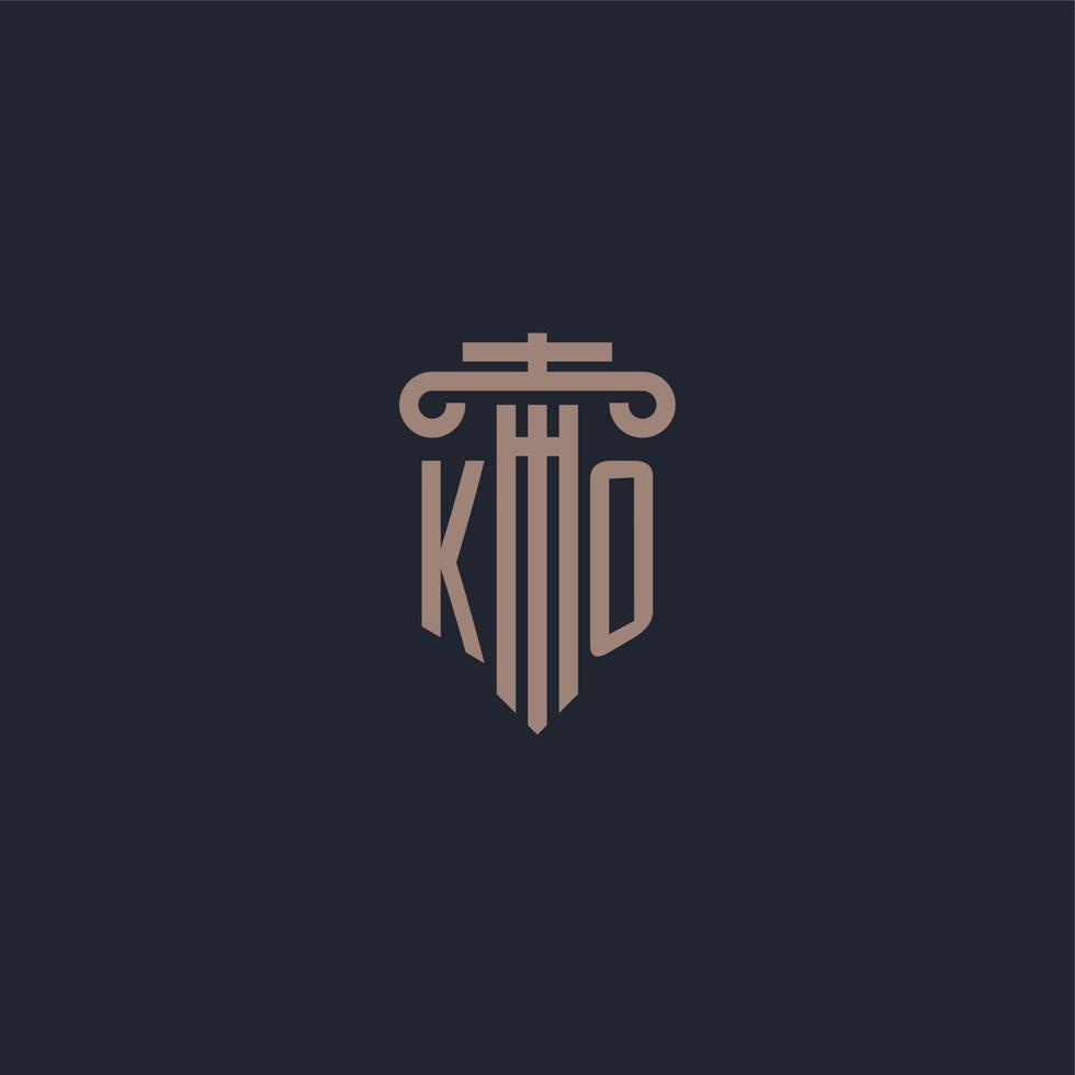 monogramme de logo initial ko avec un design de style pilier pour un cabinet d'avocats et une société de justice vecteur