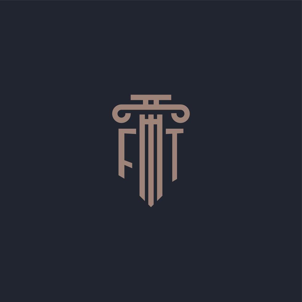 monogramme de logo initial ft avec un design de style pilier pour un cabinet d'avocats et une société de justice vecteur