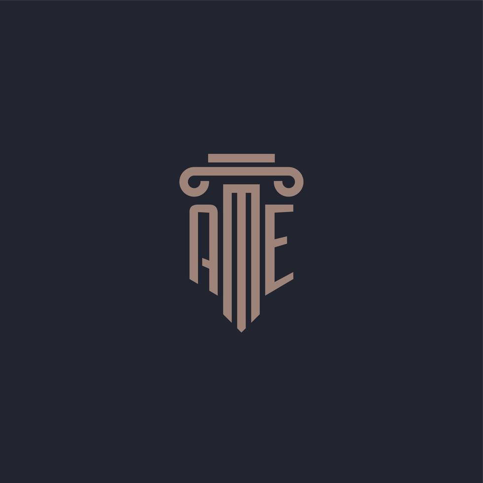 monogramme de logo initial ae avec un design de style pilier pour un cabinet d'avocats et une société de justice vecteur