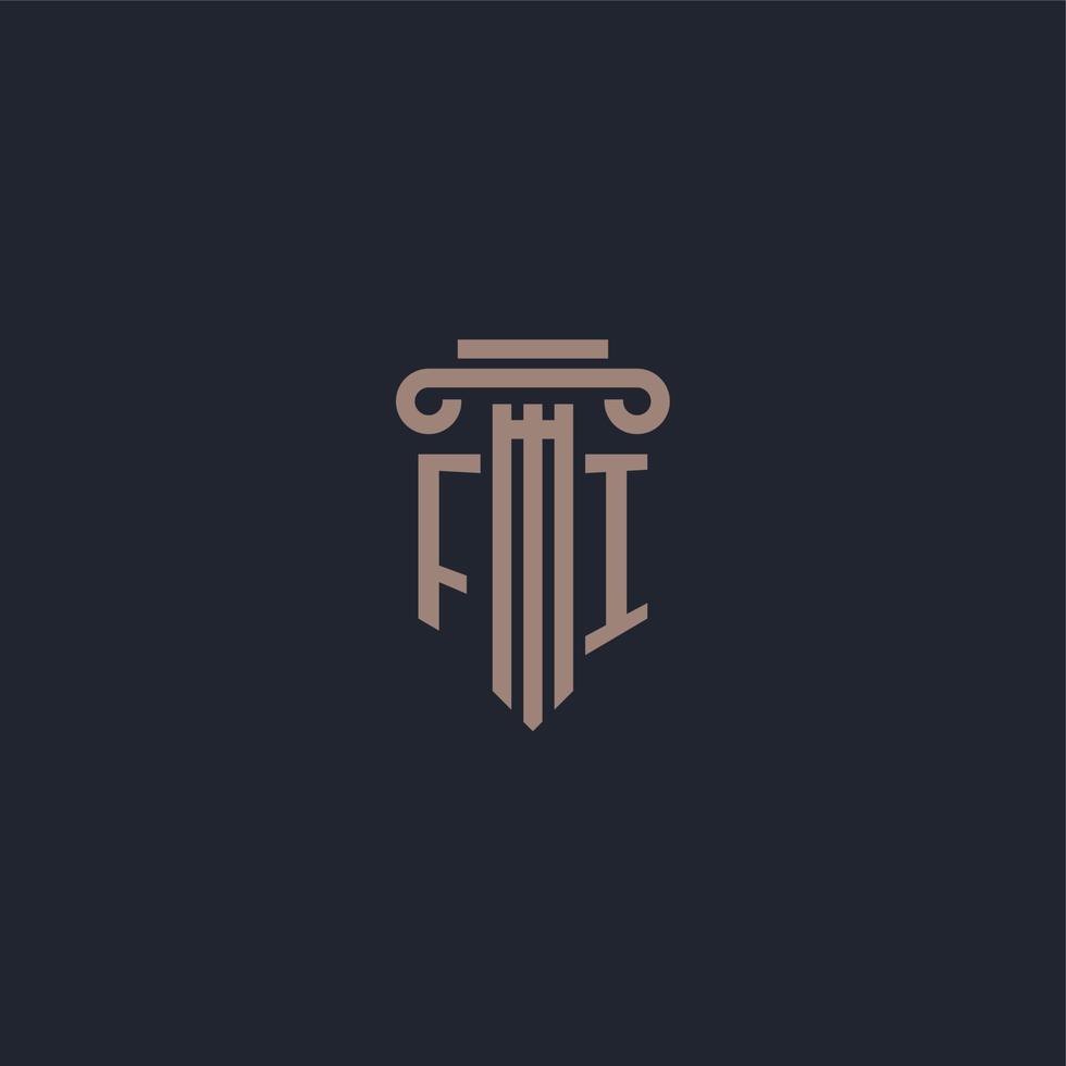 fi monogramme de logo initial avec un design de style pilier pour un cabinet d'avocats et une société de justice vecteur