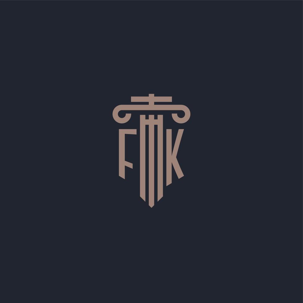 monogramme de logo initial fk avec un design de style pilier pour un cabinet d'avocats et une société de justice vecteur