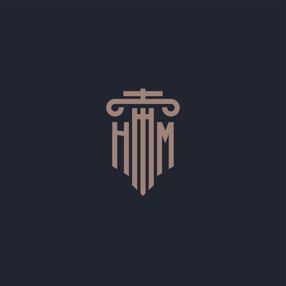 monogramme de logo initial hm avec un design de style pilier pour un cabinet d'avocats et une société de justice vecteur