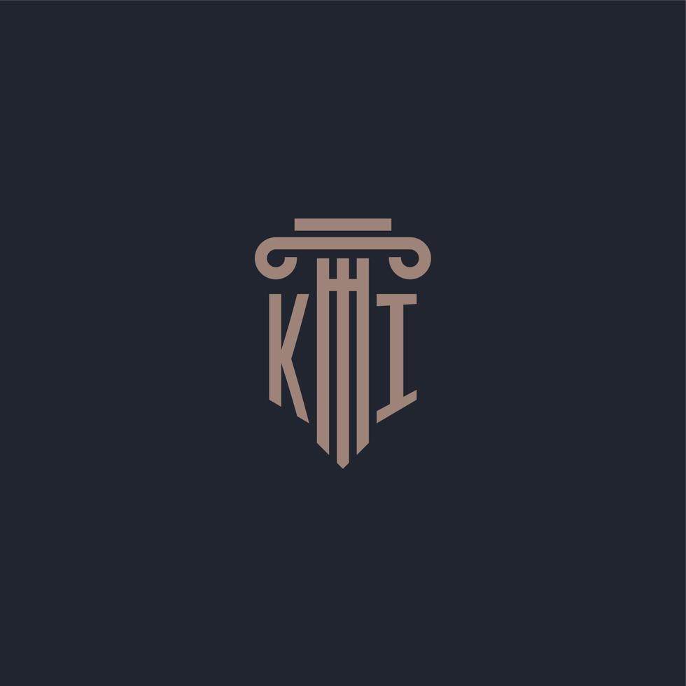 monogramme de logo initial ki avec un design de style pilier pour un cabinet d'avocats et une société de justice vecteur