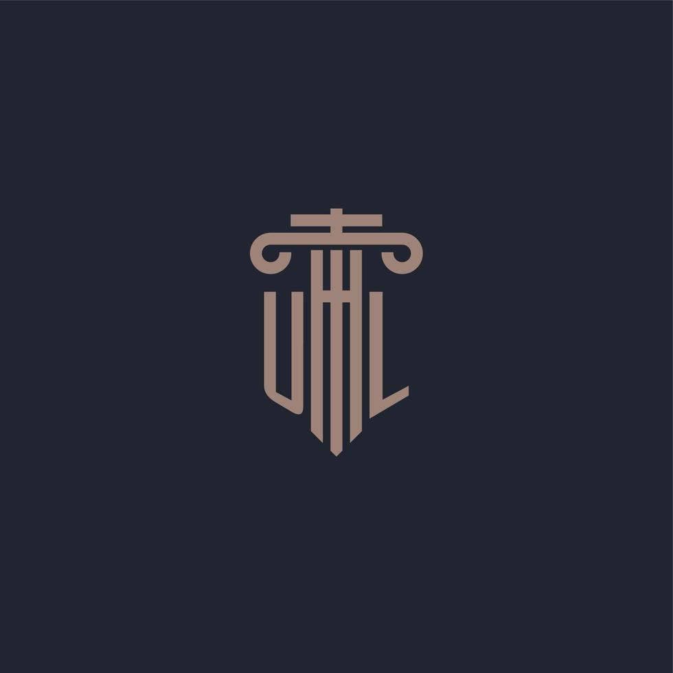 monogramme de logo initial ul avec un design de style pilier pour un cabinet d'avocats et une société de justice vecteur