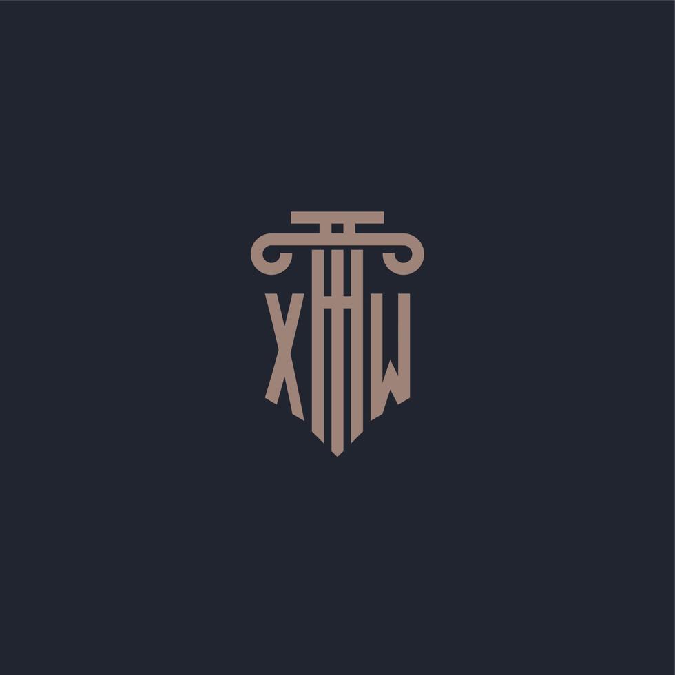 monogramme de logo initial xw avec un design de style pilier pour un cabinet d'avocats et une société de justice vecteur