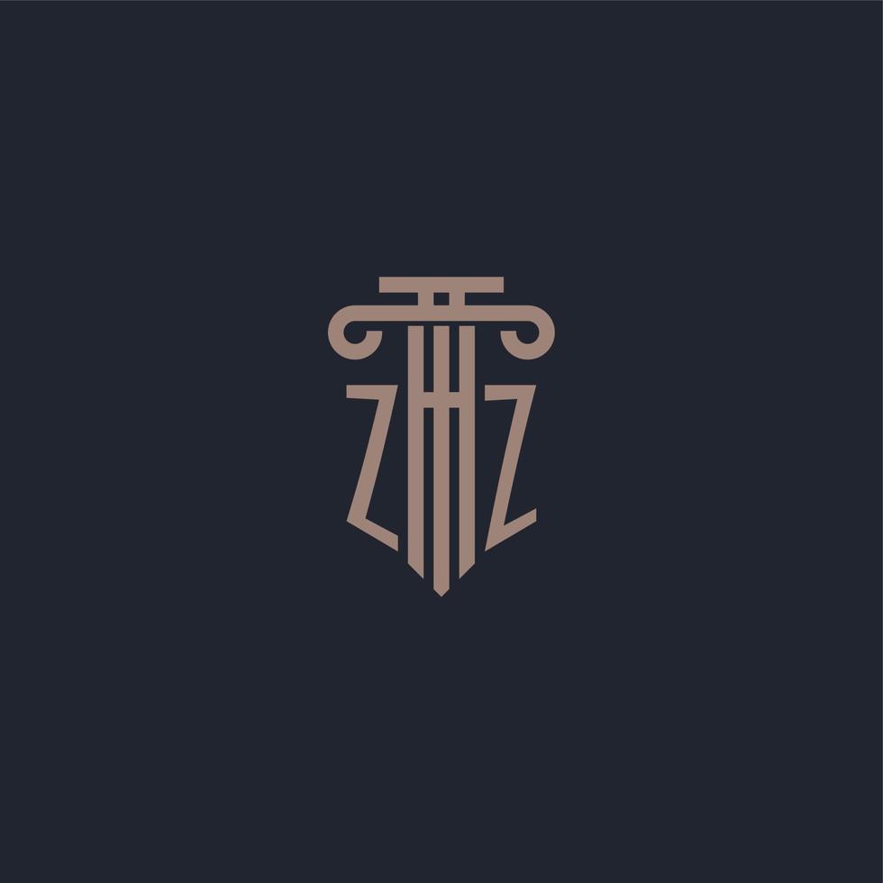 monogramme de logo initial zz avec un design de style pilier pour un cabinet d'avocats et une société de justice vecteur