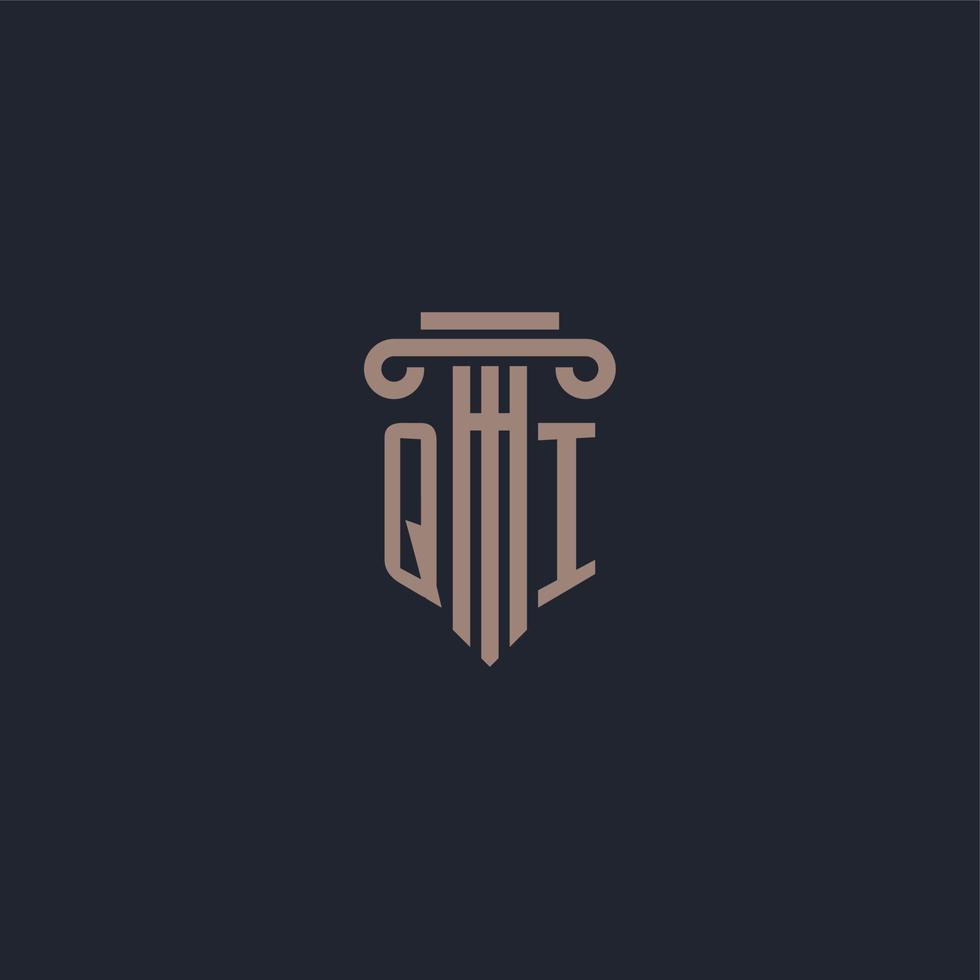 monogramme de logo initial qi avec un design de style pilier pour un cabinet d'avocats et une société de justice vecteur