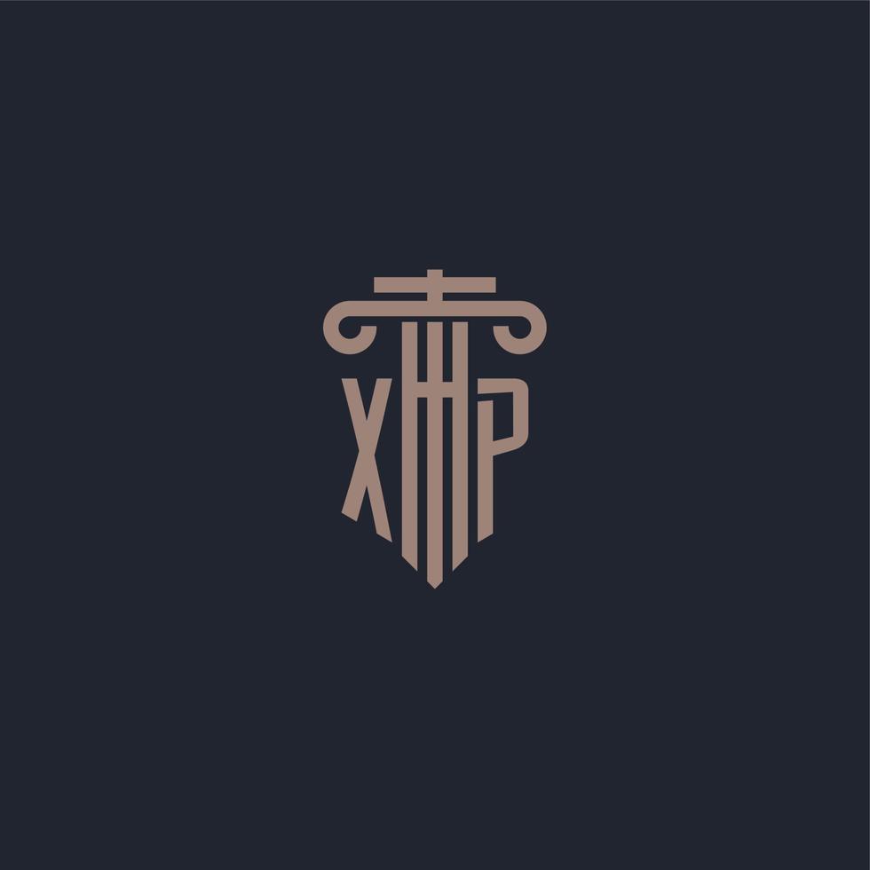 monogramme de logo initial xp avec un design de style pilier pour un cabinet d'avocats et une société de justice vecteur