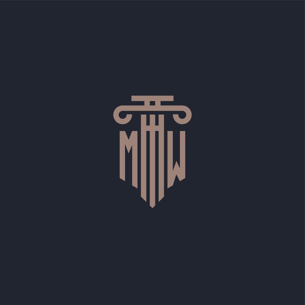 monogramme de logo initial mw avec un design de style pilier pour un cabinet d'avocats et une société de justice vecteur