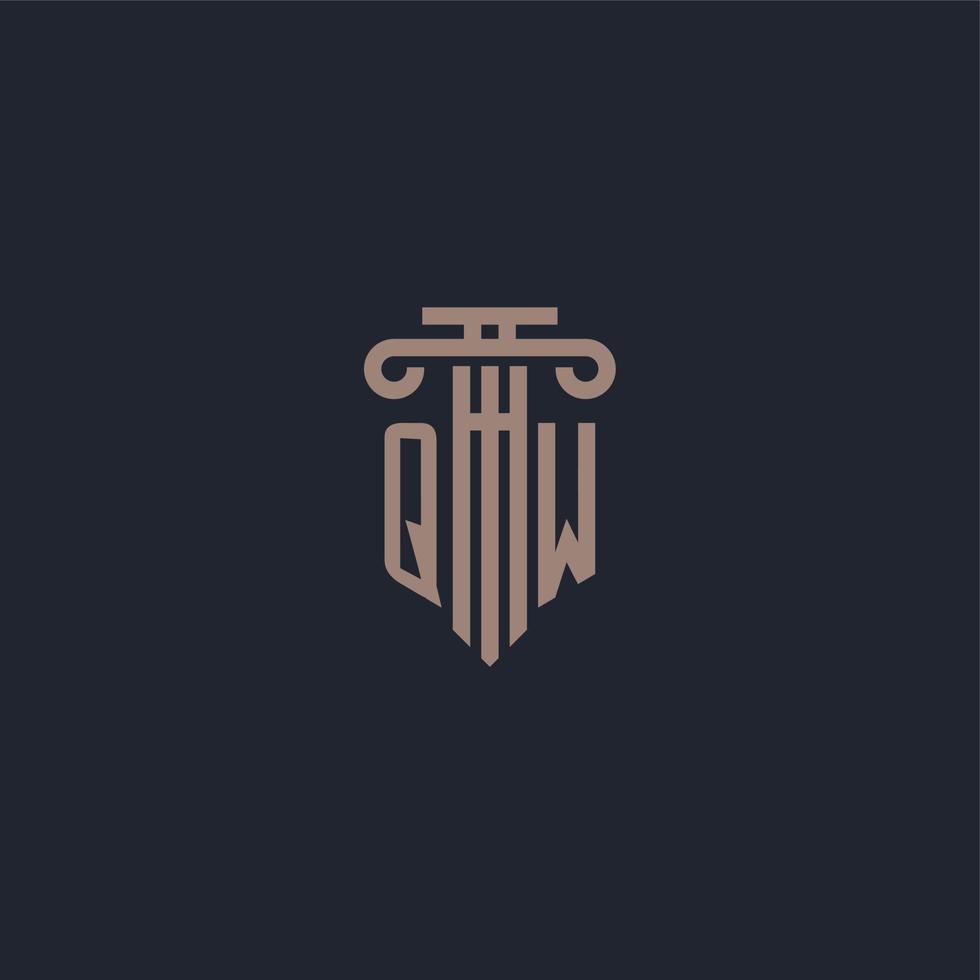 monogramme de logo initial qw avec un design de style pilier pour un cabinet d'avocats et une société de justice vecteur