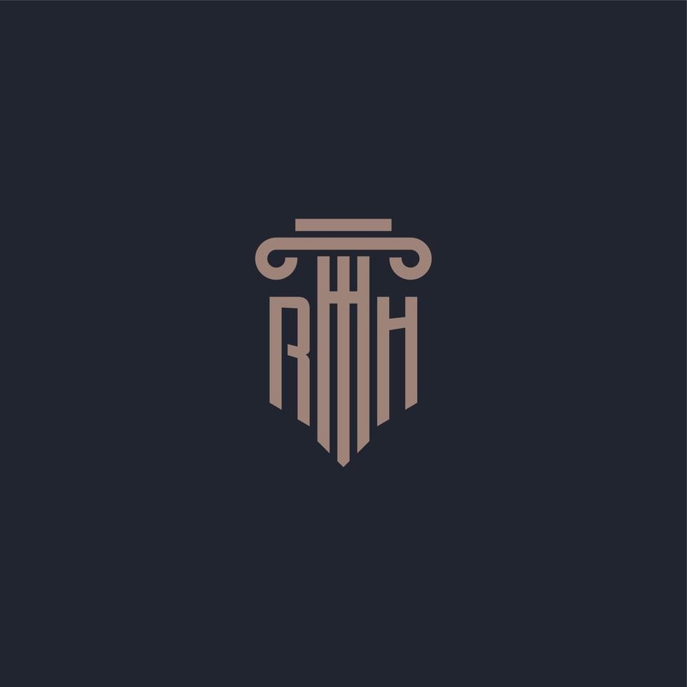 monogramme du logo initial rh avec un design de style pilier pour un cabinet d'avocats et une société de justice vecteur