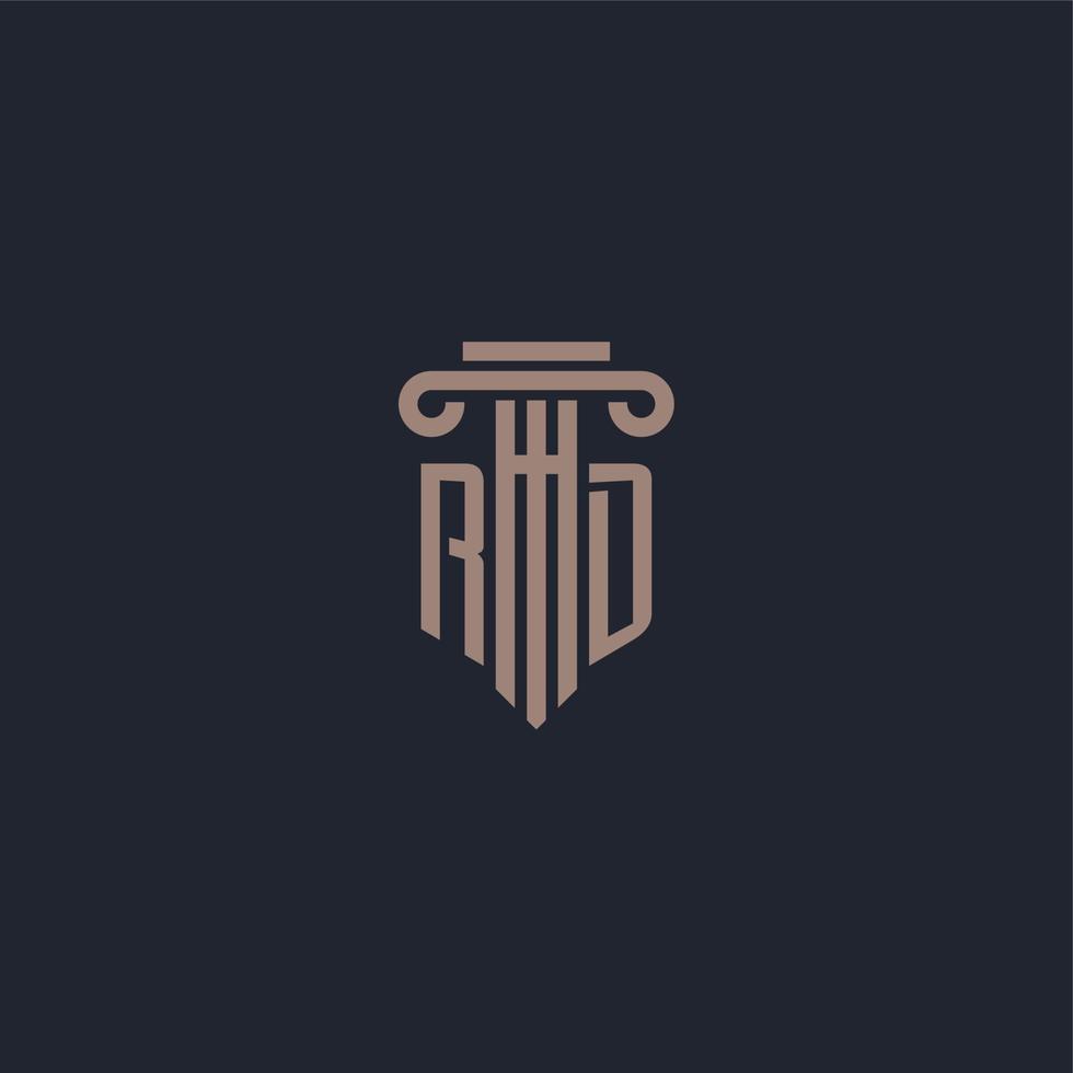 rd monogramme de logo initial avec un design de style pilier pour un cabinet d'avocats et une société de justice vecteur