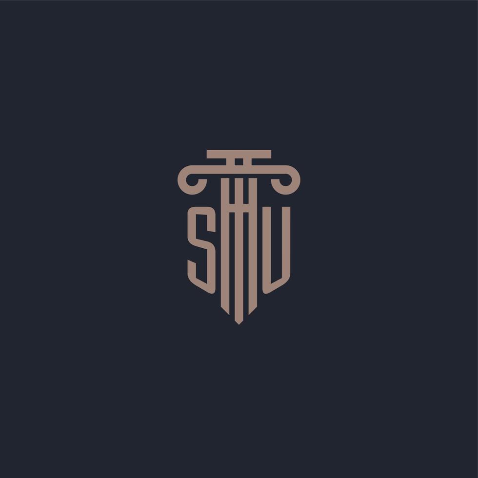 su monogramme de logo initial avec un design de style pilier pour un cabinet d'avocats et une société de justice vecteur