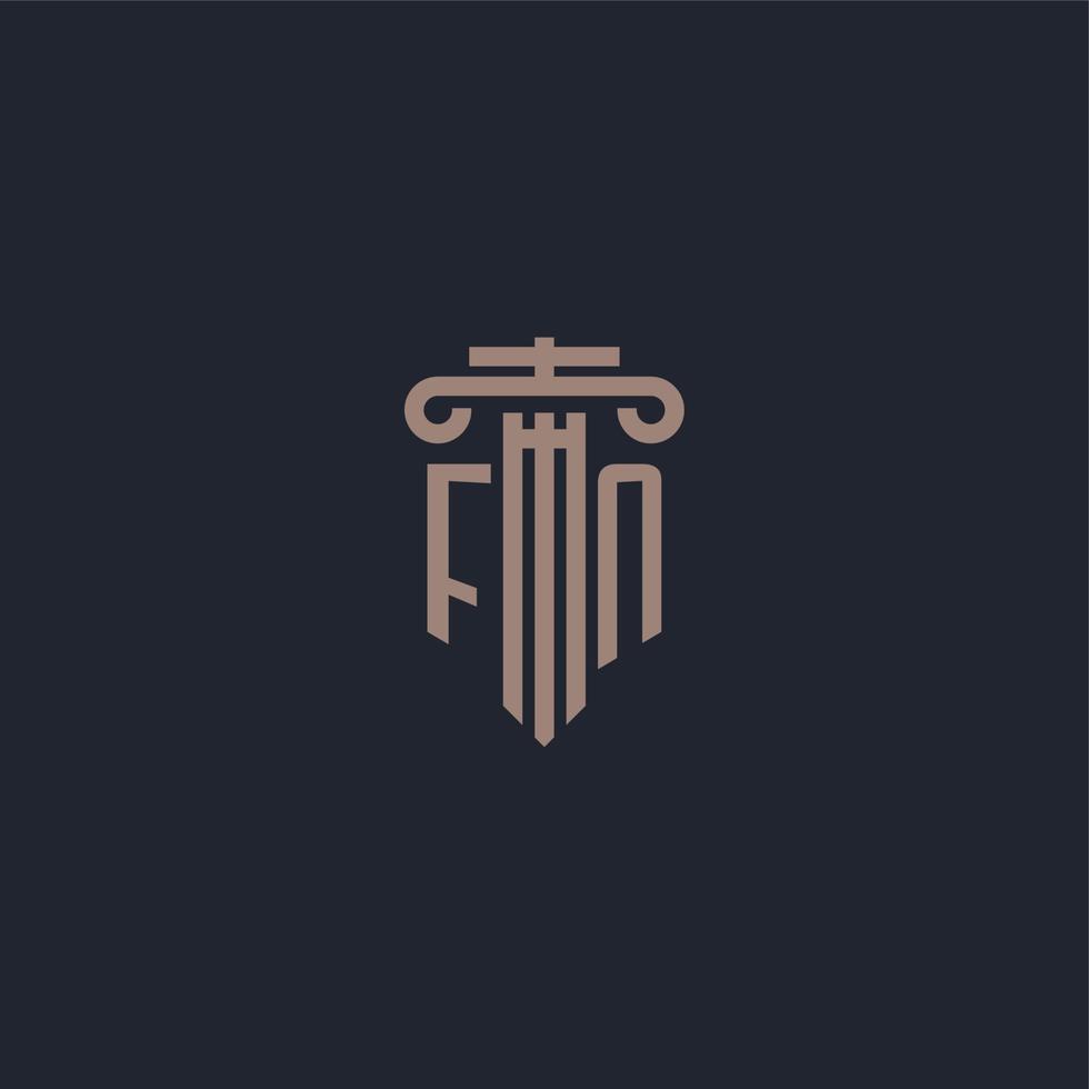 monogramme de logo initial fn avec un design de style pilier pour un cabinet d'avocats et une société de justice vecteur