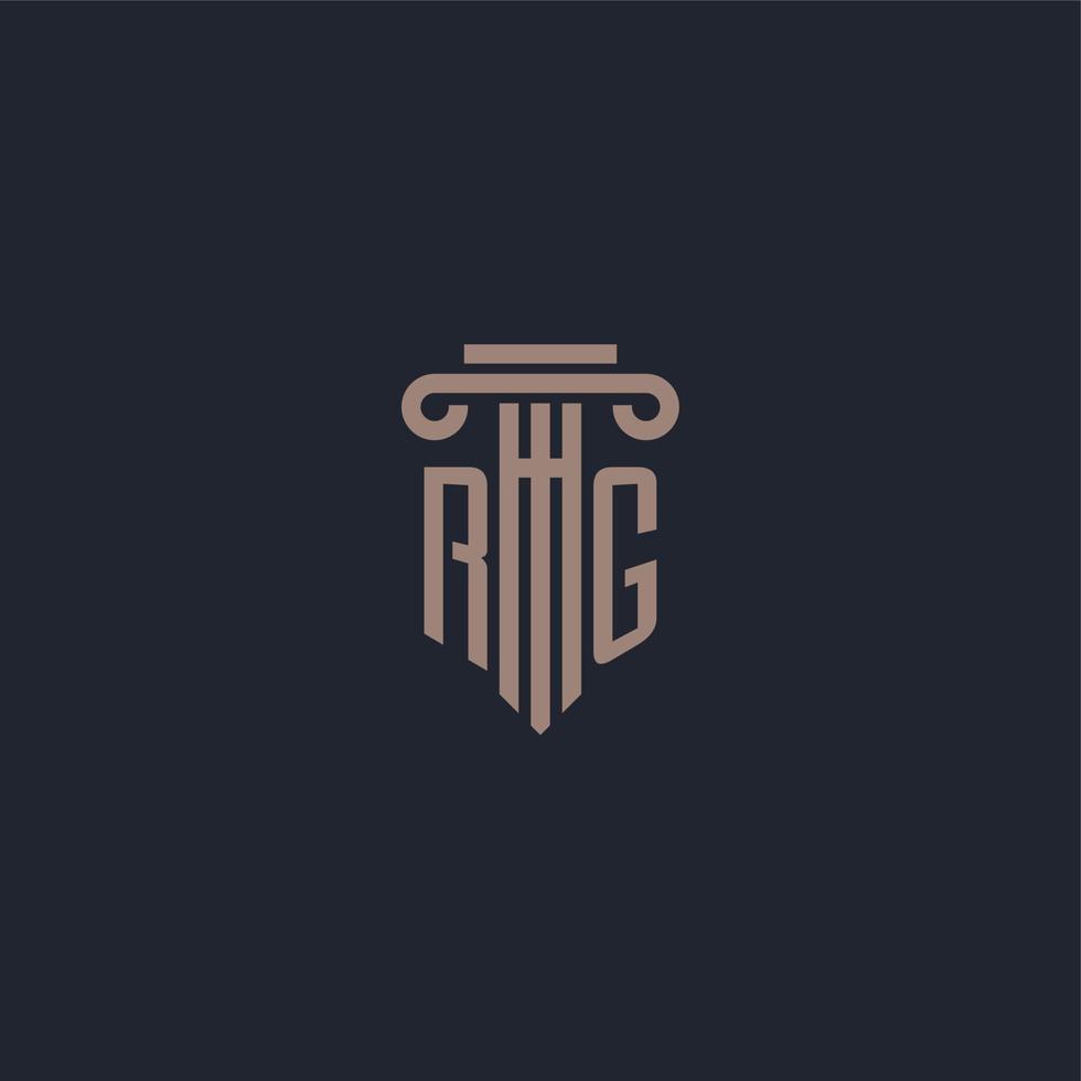 monogramme de logo initial rg avec un design de style pilier pour un cabinet d'avocats et une société de justice vecteur