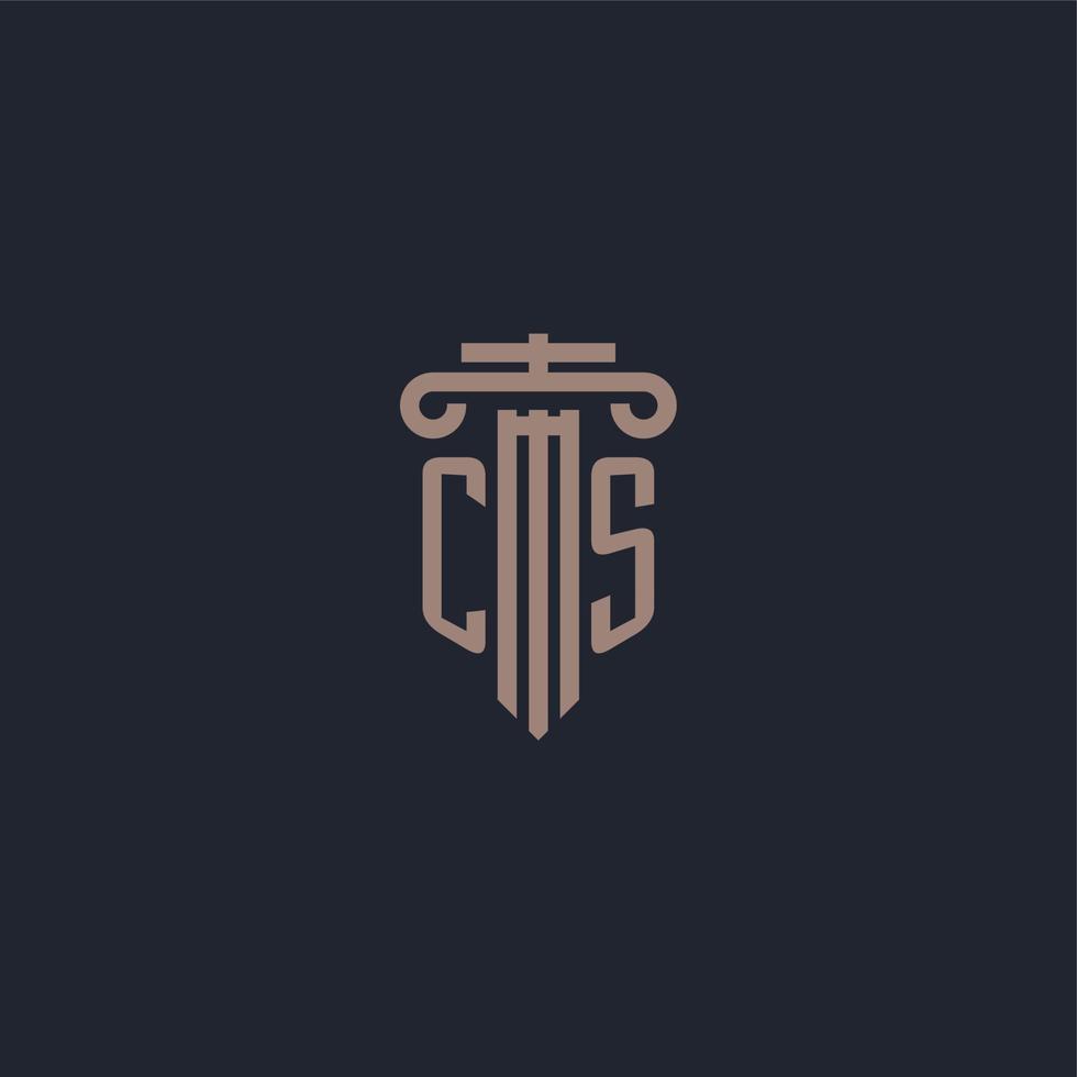 monogramme de logo initial cs avec un design de style pilier pour un cabinet d'avocats et une société de justice vecteur