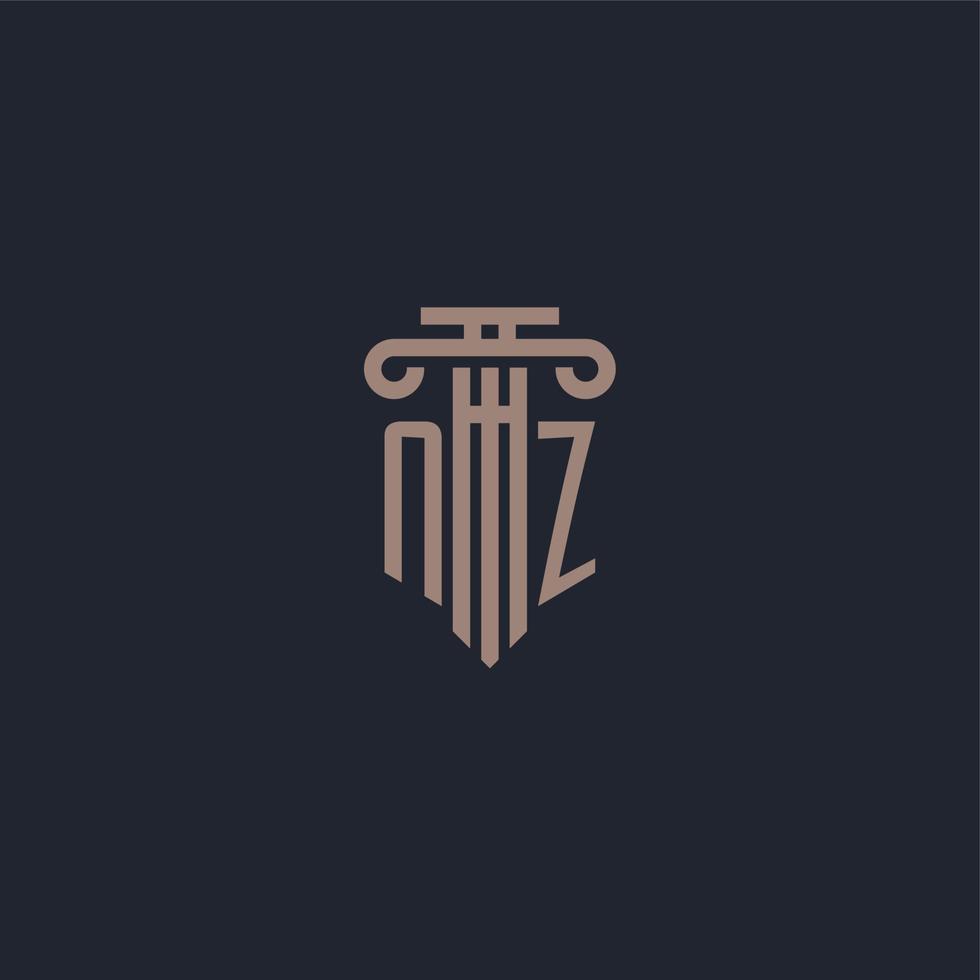 monogramme de logo initial nz avec un design de style pilier pour un cabinet d'avocats et une société de justice vecteur