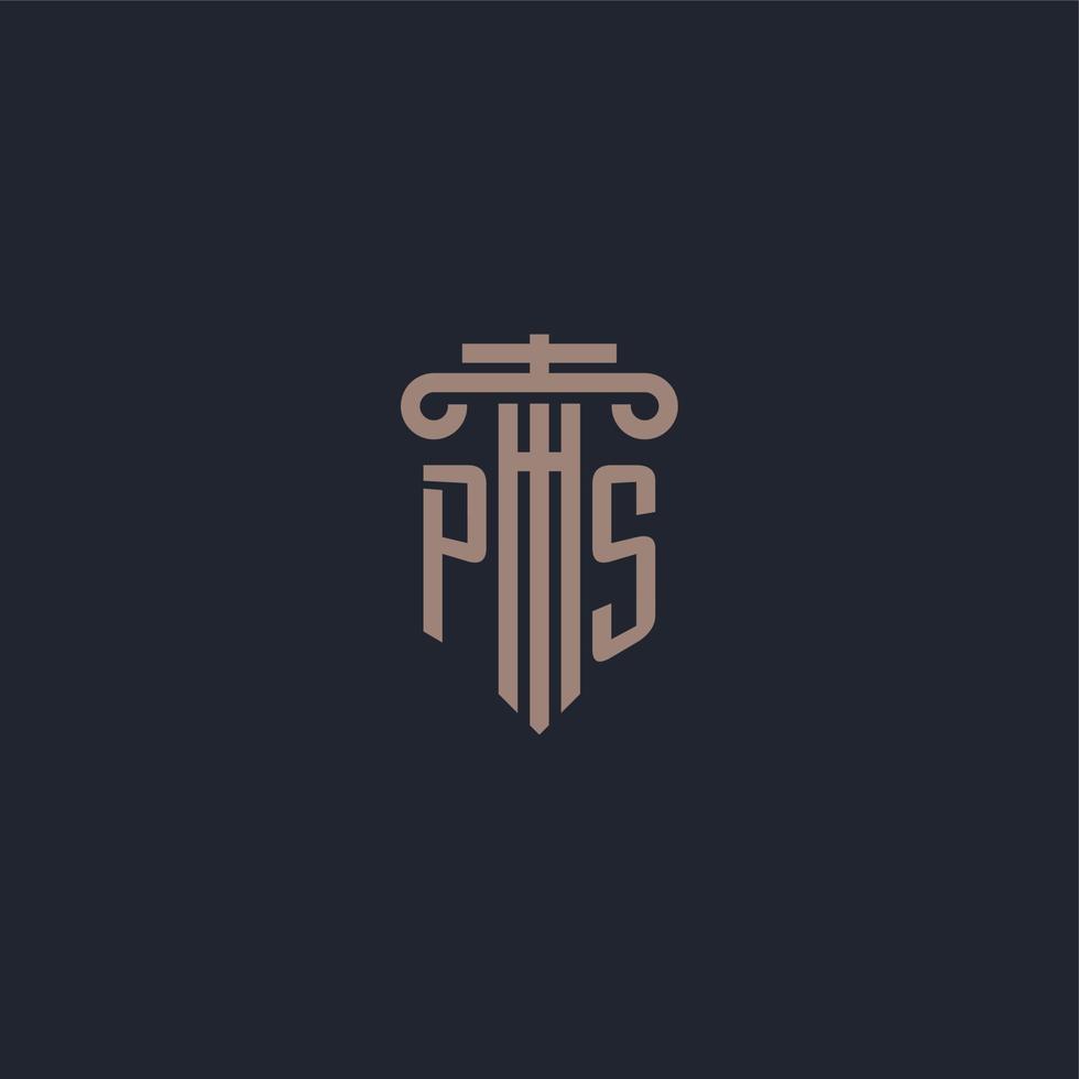 monogramme de logo initial ps avec un design de style pilier pour un cabinet d'avocats et une société de justice vecteur