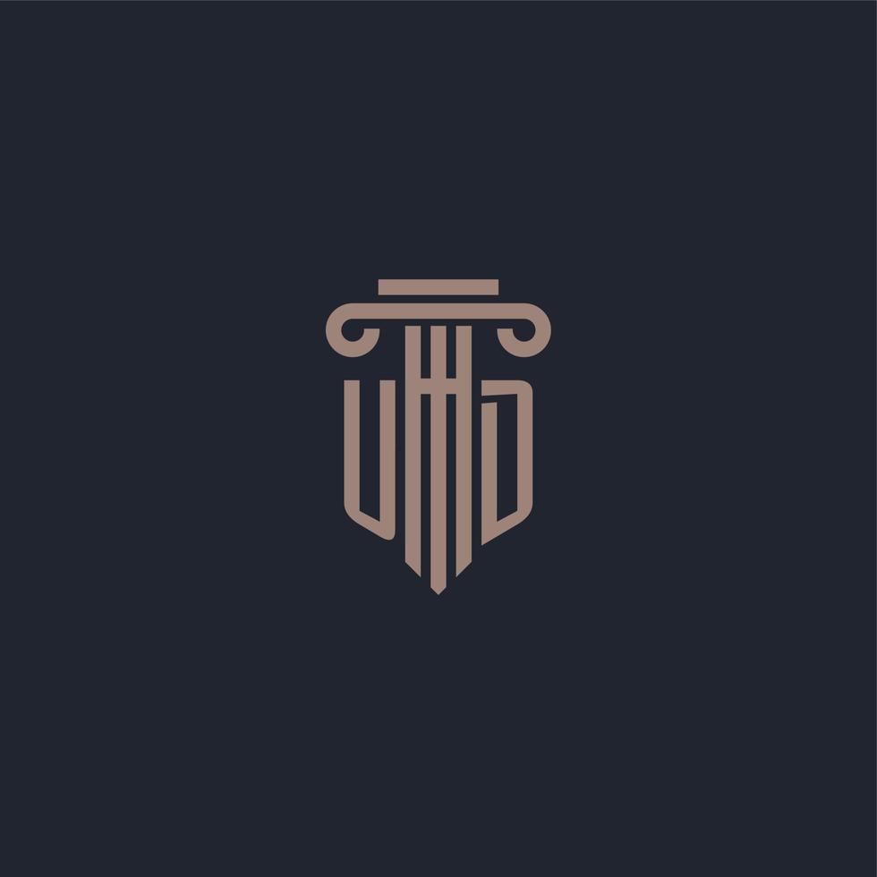 monogramme de logo initial ud avec un design de style pilier pour un cabinet d'avocats et une société de justice vecteur