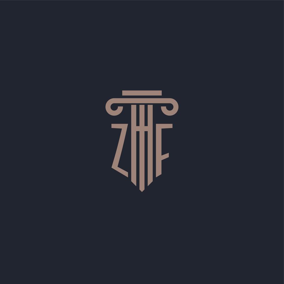 monogramme de logo initial zf avec un design de style pilier pour un cabinet d'avocats et une société de justice vecteur