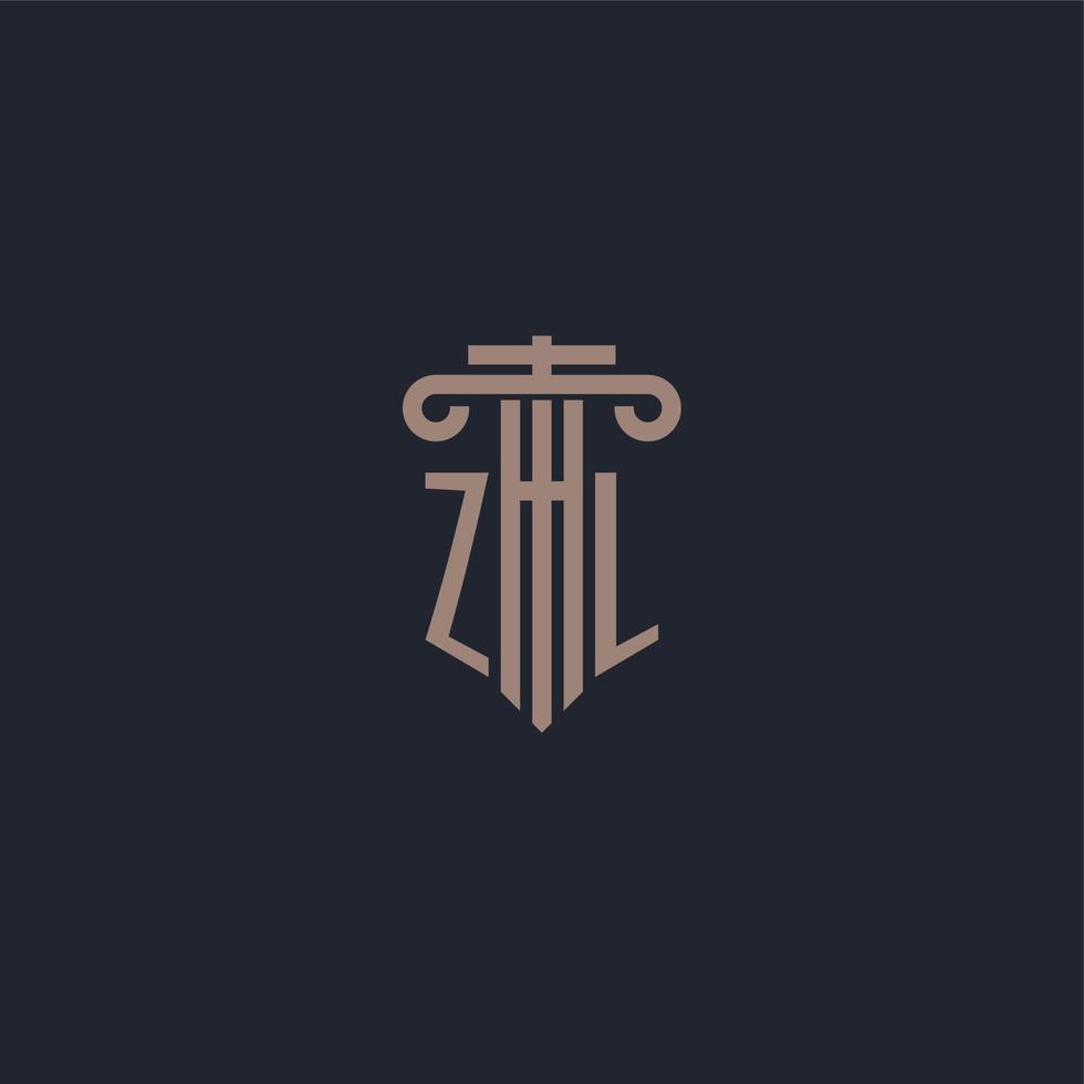 monogramme de logo initial zl avec un design de style pilier pour un cabinet d'avocats et une société de justice vecteur