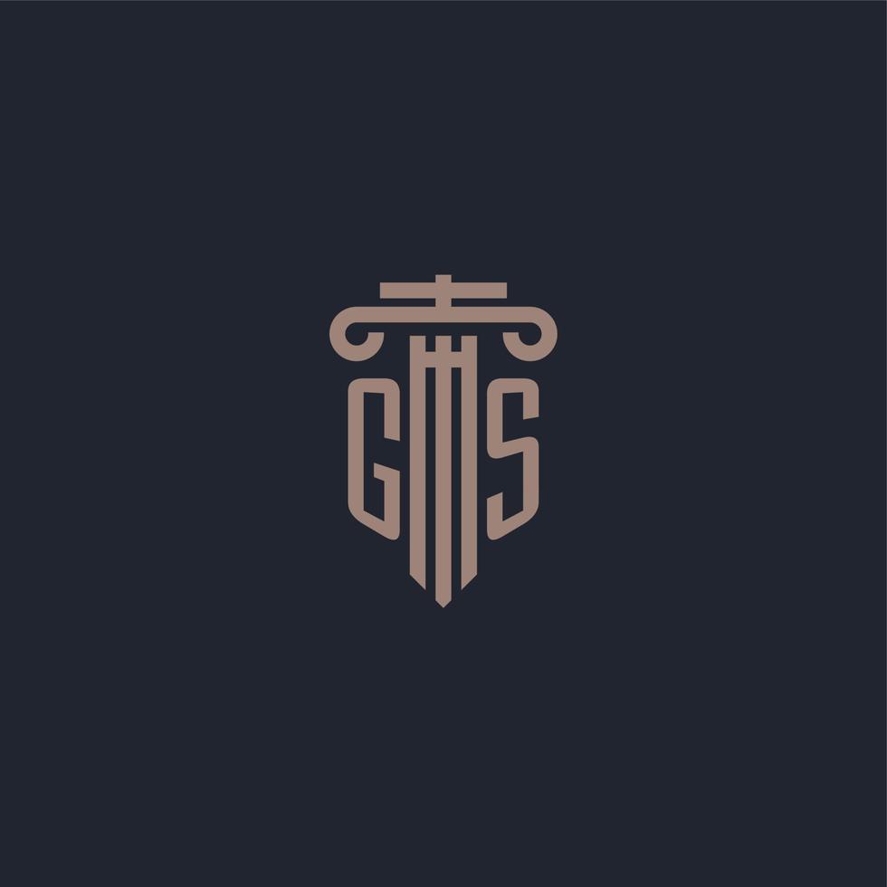 monogramme de logo initial gs avec un design de style pilier pour un cabinet d'avocats et une société de justice vecteur