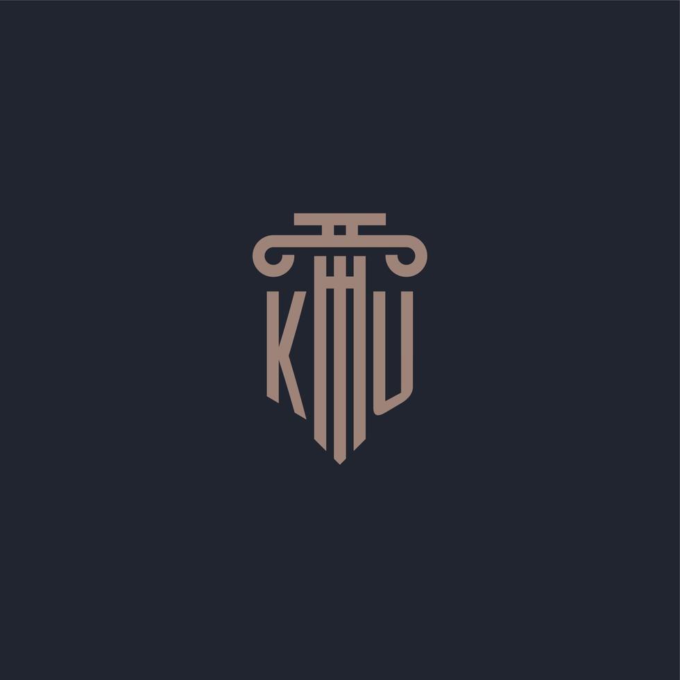 monogramme de logo initial ku avec un design de style pilier pour un cabinet d'avocats et une société de justice vecteur