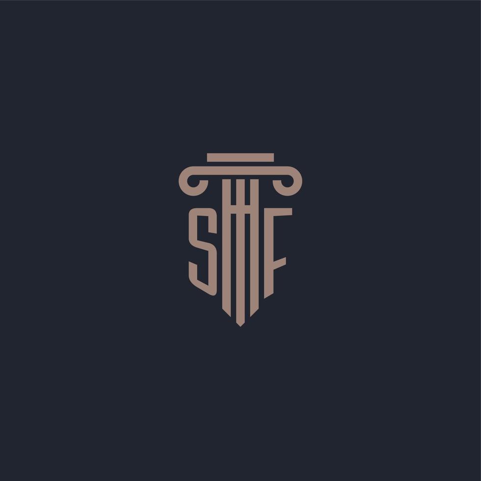 monogramme de logo initial sf avec un design de style pilier pour un cabinet d'avocats et une société de justice vecteur