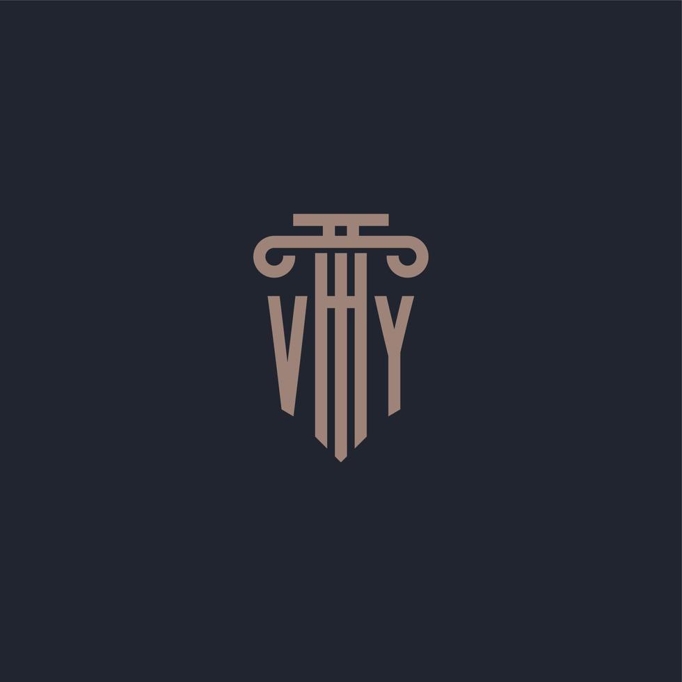 monogramme de logo initial vy avec un design de style pilier pour un cabinet d'avocats et une société de justice vecteur