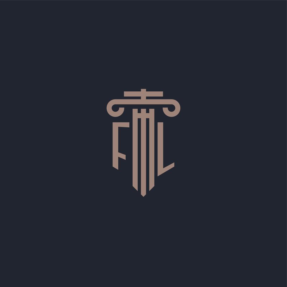 monogramme de logo initial fl avec un design de style pilier pour un cabinet d'avocats et une société de justice vecteur