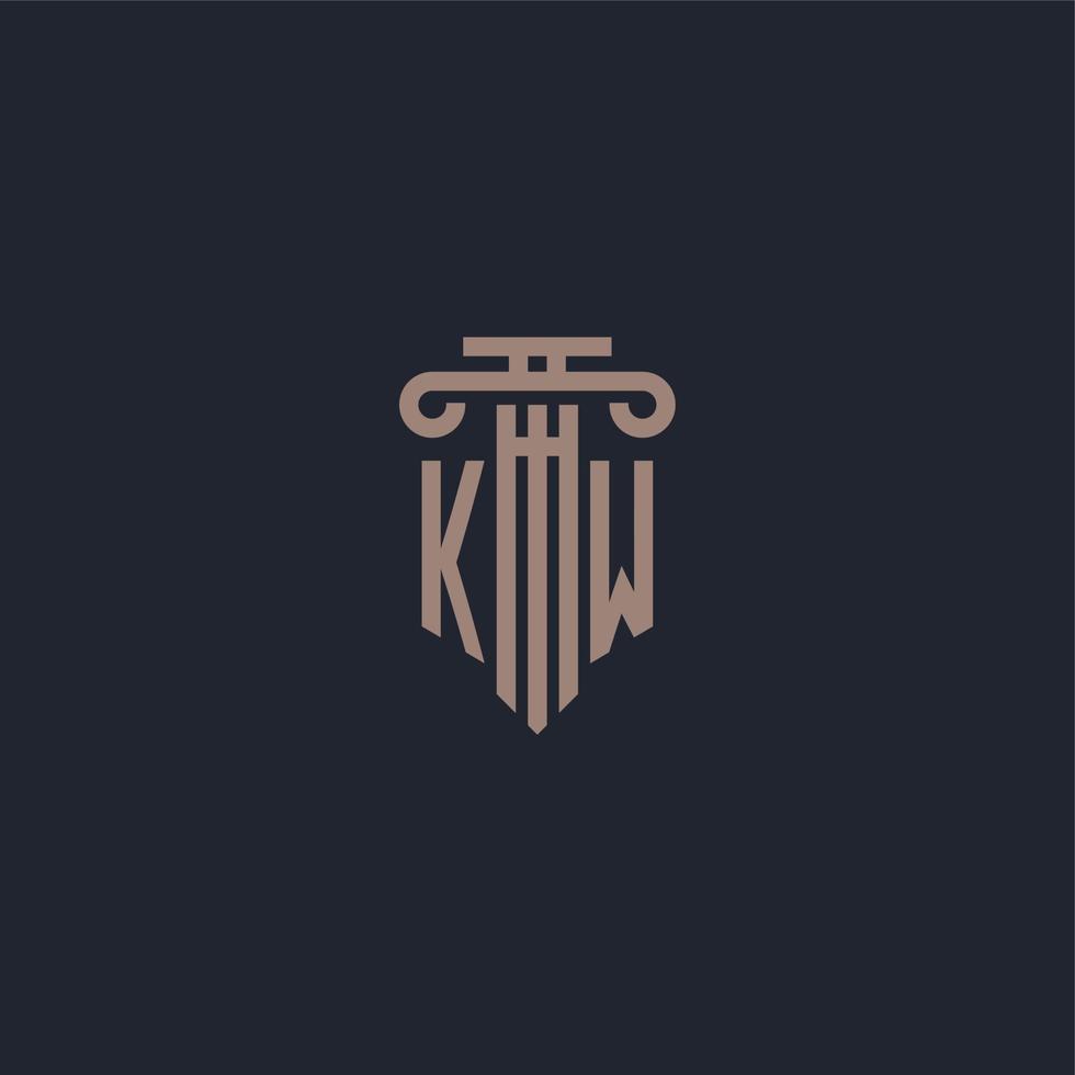 monogramme de logo initial kw avec un design de style pilier pour un cabinet d'avocats et une société de justice vecteur