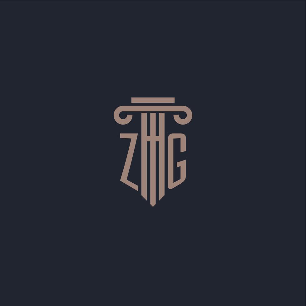 monogramme de logo initial zg avec un design de style pilier pour un cabinet d'avocats et une société de justice vecteur